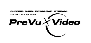 CHOOSE. BURN. DOWNLOAD. STREAM. VIDEO YOUR WAY. PREVU VIDEO logo