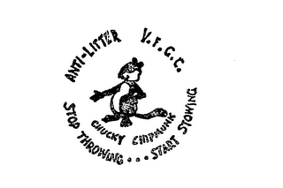 CHUCKY CHIPMUNK ANTI-LITTER V.F.G.C. STOP THROWING...START STOWING logo
