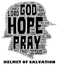 CHURCH LORD GOD HOPE BLESS SUNDAY PRAY TRUST JESUS HELMET OF SALVATION logo