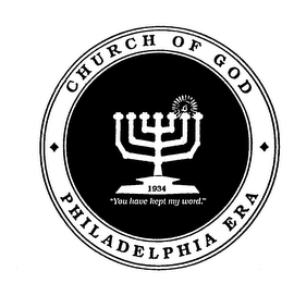 CHURCH OF GOD PHILADELPHIA ERA 1934 "YOU HAVE KEPT MY WORD." logo