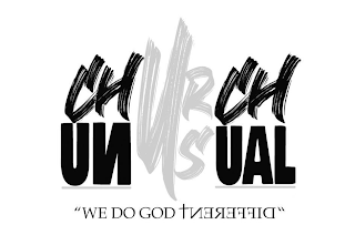 CHURCH UNUSUAL WE DO GOD TNEREFFID logo