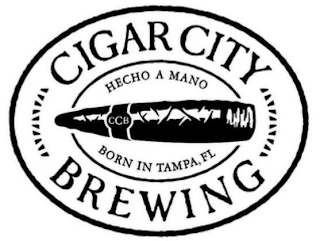 CIGAR CITY BREWING HECHO A MANO BORN IN TAMPA, FL CCB logo