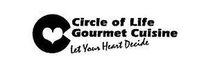CIRCLE OF LIFE GOURMET CUISINE LET YOUR HEART DECIDE logo
