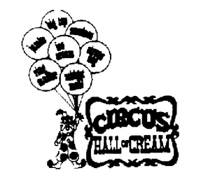 CIRCUS HALL OF CREAM ICE CREAM JUMBO BIG TOP SUNDAES CIRCUS DOG MIDGET MEAL RING MASTER logo