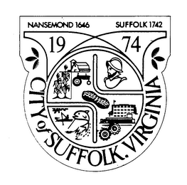 CITY OF SUFFOLK, VIRGINIA 1974 NANSEMOND 1646 SUFFOLK 1742. logo