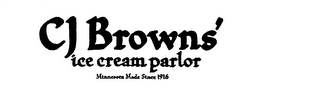 CJ BROWNS' ICE CREAM PARLOR MINNESOTA MADE SINCE 1916 logo