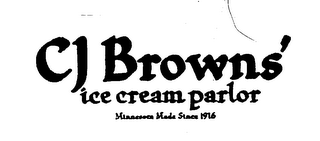 CJ BROWNS' ICE CREAM PARLOR MINNESOTA MADE SINCE 1916 logo