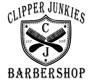 CJ CLIPPER JUNKIES BARBERSHOP EST. 2018 logo
