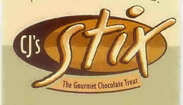 CJ'S STIX THE GOURMET CHOCOLATE TREAT logo