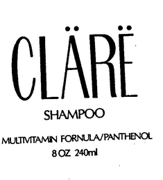 CLARE SHAMPOO MULTIVITAMIN FORNULA/PANTHENOL logo