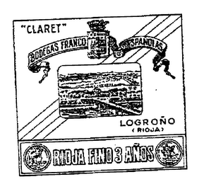 "CLARET" BODE GAS FRANCO ESPANOLAS LO GROND (RIOFA) RIOGA FINO 3 ANOS logo