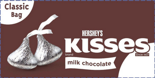 CLASSIC BAG HERSHEY'S KISSES BRAND SINCE 1907 MILK CHOCOLATE logo