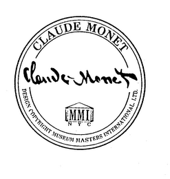 CLAUDE MONET MMI, NYC, DESIGN COPYRIGHT MUSEUM MASTERS INTERNATIONAL, LTD. logo