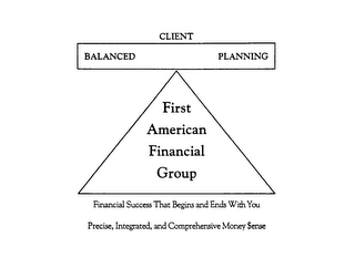 CLIENT BALANCED PLANNING FIRST AMERICAN FINANCIAL GROUP FINANCIAL SUCCESS THAT BEGINS AND ENDS WITH YOU PRECISE, INTEGRATED, AND COMPREHENSIVE MONEY $ENSE logo