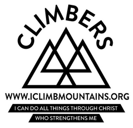 CLIMBERS I CAN DO ALL THINGS THROUGH CHRIST WHO STRENGTHENS ME WWW.ICLIMBMOUNTAINS.ORG logo