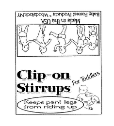 CLIP-ON STIRRUPS FOR TODDLERS KEEPS PANT LEGS FROM RIDING UP MADE IN THE USA BABY FORREST PRODUCTS WOODSTOCK,NEW YORK logo