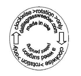 CLOCKWISE >ROTATION >ONLY CLOCKWISE >ROTATION >ONLY DALLISGRASSWEEDER.COM A WEED SURGEON MADE IN USA PATENT PENDING logo