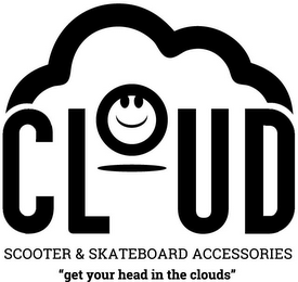 CLOUD SCOOTER & SKATEBOARD ACCESSORIES "GET YOUR HEAD IN THE CLOUDS" logo