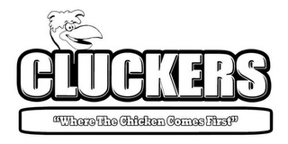 CLUCKERS "WHERE THE CHICKEN COMES FIRST" logo