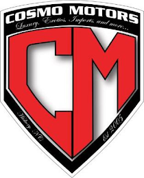 CM COSMO MOTORS LUXURY. EXOTICS. IMPORTS. AND MORE ... HICKORY NC EST 2005 logo