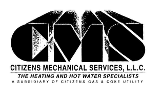 CMS CITIZENS MECHANICAL SERVICES, L.L.C. THE HEATING AND HOT WATER SPECIALISTS A SUBSIDIARY OF CITIZENS GAS & COKE UTILITY logo
