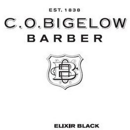 C.O. BIGELOW BARBER ELIXIR BLACK EST. 1838 COB logo