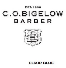 C.O. BIGELOW BARBER ELIXIR BLUE EST. 1838 COB logo