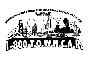 COAST-TO-COAST SEDAN AND LIMOUSINE SERVICE NETWORK 24 HOURS A DAY 7 DAY A WEEK 1-800-T.O.W.N.C.A.R. logo