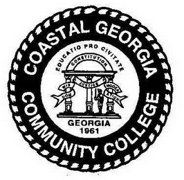 COASTAL GEORGIA COMMUNITY COLLEGE GEORGIA 1961 EDUCATIO PRO CIVITATE CONSTITUTION JUSTICE WIS DOM MODER ATION logo