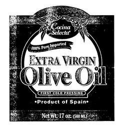 COCINA SELECTA 100% PURE IMPORTED EXTRA VIRGIN OLIVE OIL FIRST COLD PRESSING PRODUCT OF SPAIN logo
