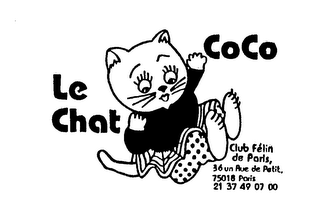 COCO LE CHAT CLUB FELIN DE PARIS 36 UN RUE DE PETIT, 75018 PARIS 21 37 49 07 00 logo