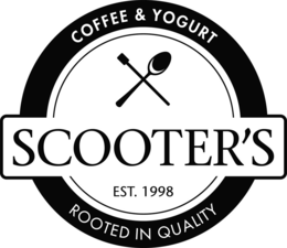 COFFEE & YOGURT SCOOTER'S EST. 1998 ROOTED IN QUALITY logo