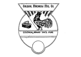 COLONIAL MACARONI MFG. CO. COLONIAL BRAND 100% PURE logo