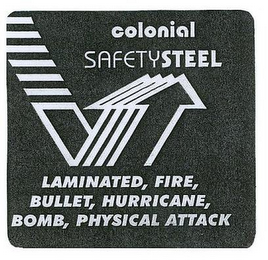 COLONIAL SAFETYSTEEL LAMINATED, FIRE, BULLET, HURRICANE, BOMB, PHYSICAL ATTACK logo