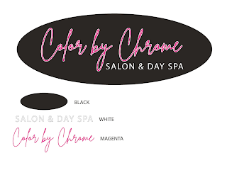 COLOR BY CHROME SALON & DAY SPA BLACK SALON & DAY SPA WHITE COLOR BY CHROME MAGENTA logo