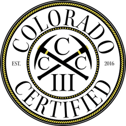 COLORADO CERTIFIED EST. 2016 CCC III logo