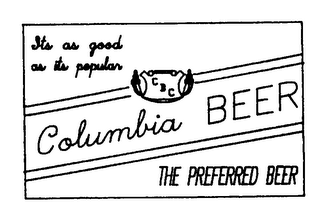COLUMBIA BEER THE PREFERRED BEER ITS AS GOOD AS ITS POPULAR CBC logo