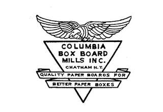 COLUMBIA BOX BOARD MILLS INC. CHATHAM N.Y. QUALITY PAPER BOARDS FOR BETTER PAPER BOXES logo