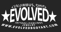 COLUMBUS, OHIO EVOLVED TATTOOS PIERCINGS JEWELRY WWW.EVOLVEDBODYART.COM logo