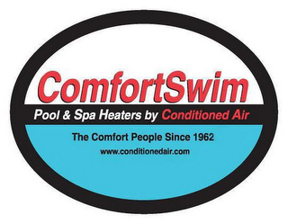 COMFORT SWIM POOL & SPA HEATERS BY CONDITIONED AIR THE COMFORT PEOPLE SINCE 1962 WWW.CONDITIONEDAIR.COM logo
