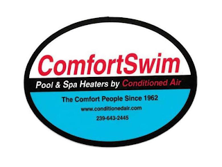 COMFORTSWIM POOL & SPA HEATERS BY CONDITIONED AIR THE COMFORT PEOPLE SINCE 1962 WWW.CONDITIONEDAIR.COM 239-643-2445 logo