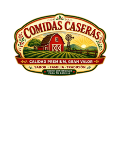 COMIDAS CASERAS CALIDAD PREMIUM, GRAN VALOR SABOR · FAMILIA · TRADICIÓN HECHO CON ORGULLO PARA TU FAMILIA logo