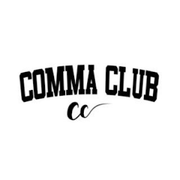 COMMA CLUB IN VARSITY FONT ABOVE CC logo