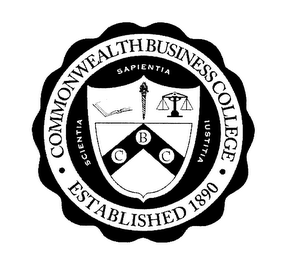 COMMONWEALTH BUSINESS COLLEGE ESTABLISHED 1890 CBC SCIENTIA SAPIENTIA IUSTITIA logo