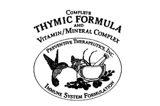COMPLETE THYMIC FORMULA AND VITAMIN/MINERAL COMPLEX PREVENTIVE THERAPEUTICS, INC. IMMUNE SYSTEM FORMULATION logo