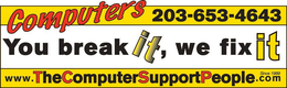 COMPUTERS, YOU BREAK IT, WE FIX IT WWW.THECOMPUTERSUPPORTPEOPLE.COM, 203-653-4643, SINCE 1989 logo
