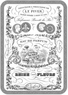 CONFECTIONNÉ & PERFECTIONNÉ PAR L.T. PIVER MAISON FONDÉE À PARIS EN 1774 PARFUMEUR BREVETé DU ROI EAU DE PARFUM à LA REINE DES FLEURS logo