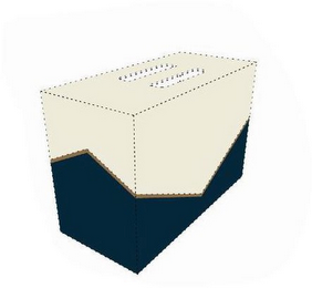 CONFIGURATION OF BOX IN COLORS CREAM, GOLD AND BLUE logo