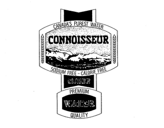 CONNOISSEUR CANADA'S PUREST WATER SODIUM FREE - CALORIE FREE GLACIER WATER PREMIUM QUALITY logo