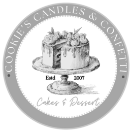 COOKIE'S CANDLES & CONFETTI ESTD 2007 CAKES & DESSERT logo